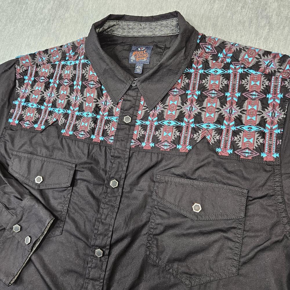 Moon Shine Spirit Shirt Mens 2XL Black Southwest Aztec Embroidered Yoke